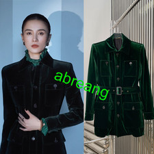 Tuta da caccia velluto verde bavero cintura media lunghezza cappotto silm cool retrò donna 2025