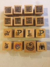 Lotto Di 16 Stampini In Legno Per Inchiostro Nuovi Misti Lettere E Oggetti