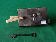 VECCHIA SERRATURA D'EPOCA ANNI '50 FUNZIONANTE IN FERRO MANIGLIE OTTONE. CW18