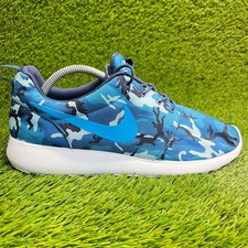 Scarpe da corsa sportive Nike Roshe Run Print da uomo taglia 11 blu bianche sneakers