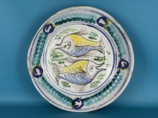Ceramica Di Caltagirone Grande Piatto da Parete Maiolica Popolare Pesci XX Sec.