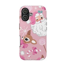 Custodia telefono natalizia rosa Babbo Natale cervo lecca-lecca