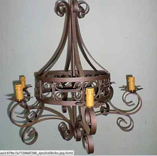 LAMPADARIO STILE RUSTICO ARTE POVERA FERRO BATTUTO CUCINA 6 LUCI E14 ARTIGIANALE