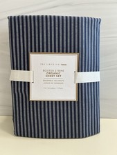 Set lenzuola bio Pottery Barn Teen Boxter Stripe completo blu navy/grigio nuovo con etichette