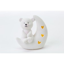 Orsetto cuore luna led porcellana rosa 10x5,5xh.10,5 cm bomboniera  LES-54335-1