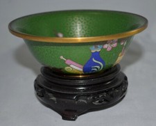 N5053 FAVOLOSA CIOTOLA IN CLOISONNE' CON BASE IN LEGNO SVUOTATASCHE