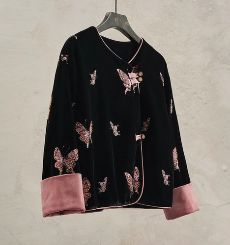 Top velluto rosa nero - , cinese