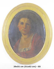 QUADRO ANTICO DIPINTO AD OLIO RITRATTO FEMMINILE OVALE CON CORNICE DORATA 800 S5