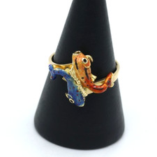 Anello vintage anni '60 Italia in oro massiccio 18K due pesci con smalto