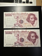 50.000 Bernini I Tipo - due banconote consecutive qfds - Italia