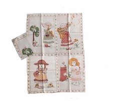 Set 5 strofinacci vintage in puro lino con stampe