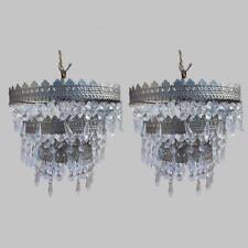 coppia di lampadari vintage in metallo con gocce di vetro