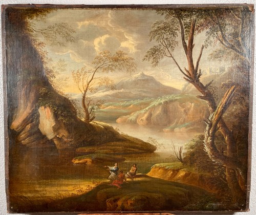 Antico dipinto olio paesaggio