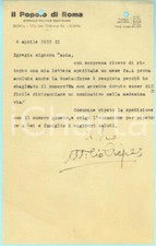 1934 IL POPOLO DI ROMA Lettera Attilio CREPAS per spedizione - AUTOGRAFO