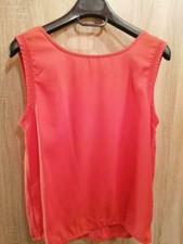 Maglia blusa Motivi colore corallo scollo retro trasparenza