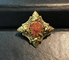 spilla vintage firmata rossi in ottone dorato fabbricata in Francia