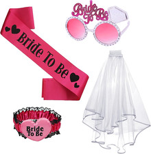 Addio Al Nubilato Gadget, Kit Gadget Bride to Be Con 4 Pezzi: Giarrettiera, Velo