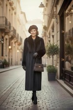 Cappotto e cappello donna favoloso visone ranch nero lunghezza intera