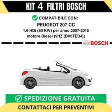 KIT BOSCH 4 Filtri tagliando per PEUGEOT 207 CC 1.6 HDi 80 kw Diesel 2007-2015
