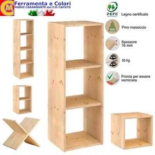 Libreria Scaffale Cantinetta Cubo Croce Portabottiglie in Legno Pino Massiccio