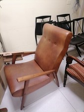 Poltrona Vintage Anni 60/70 design italiano legno massello e skai 