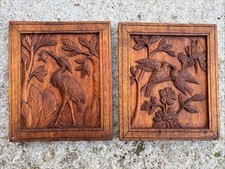 Splendida Coppia di Quadretti in Legno intagliato a Mano Vintage Originale