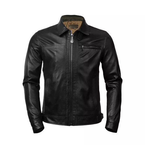 Giacca pelle nera - racer, uomo