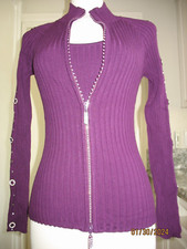 BELLINI MAGLIA COSTINE VIOLA STRASS CERNIERA OCCHIELLO IMPREZIOSITO TWIN SET - TAGLIA S