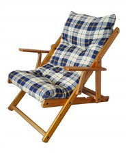POLTRONA RELAX COMODONA BLU SCOZZESE IN LEGNO 3 POSIZIONI