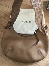 GUCCI Borsa a tracolla intrecciata in pelle beige Hobo Tote Italy usata con d...