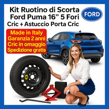 💥 Kit Ruotino di Scorta Ford Puma 16” 5 Fori Cric + Astuccio Porta Cric DOT25🛞