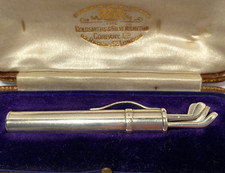 Novelty golf clubs & bag sterling silver pencil, fitted case, antique 1908