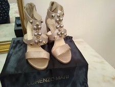 Sandali donna Lorenzo Mari vera pelle 35 argento seta tacco alto scarpe festa
