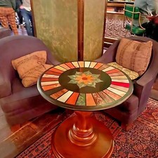 Tavolino da caffè 24" etnico marmo nero motivo geometrico intarsiato bancone decorazione