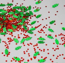 6 Confetti Natalizi da Tavola Bacche Rosse Verde Foglie di Agrifoglio Decorazioni Festa Natale