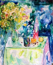 Oil Painting Summer Flowers On The Table Tovpev P. Unframed Original nAAA2728