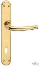 COPPIA 2 MANIGLIA PORTA INTERNA PLACCA LEGA TORINO 8/70 ORO LUCIDO DORATA H245MM