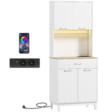 Credenza Moderna con LED e Prese Elettriche 71x40x180 cm Bianco R384WT DecHome