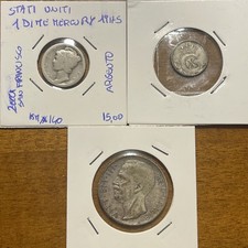 LOTTO 3 MONETE IN ARGENTO ITALIA 10 LIRE BIGA STATI UNITI DANIMARCA 19 GRAMMI