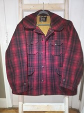 Vintage Woolrich Mackinaw Cruiser Red Black Buffalo Plaid Wool Jacket 48 XL USA
