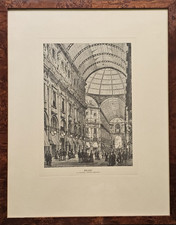 MILANO La Galleria Vittorio Emanuele Stampa Antica con Cornice in Legno Radica