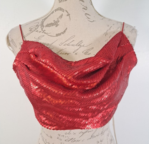 Top zara rosso paillettes - top,
