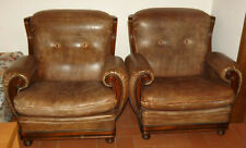 USATE N. 2  POLTRONE  VERA PELLE  MARRONE E LEGNO ANNI 70 VINTAGE