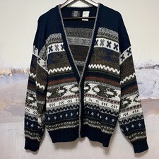 Cardigan nordico vintage anni 80 maglione Fair Isle Holiday taglia L multicolore scollo a V bottoni