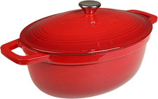 Casseruola in Ghisa Smaltata  Rosso 6L Ovale, Cocotte Ultra Resistente, Pentola 