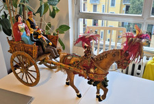 Carretto siciliano artigianale in legno e terracotta (lungo 85 cm) - anni '60/70