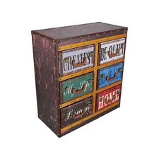 Cassettone stile vintage mobile a 6 cassetti colorati con maniglie style arredo