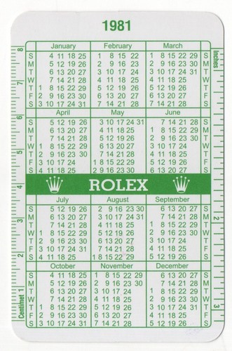 Rolex 1981 1982 green calendar - 1981,