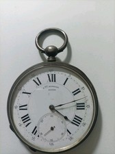 Grosso OROLOGIO DA TASCA IN ARGENTO Fine 800 FUNZIONANTE Con Chiave A Corda 