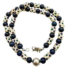 Collana tribale da uomo fatta a mano argento sterling perle krobo e lapislazzuli UNDEED